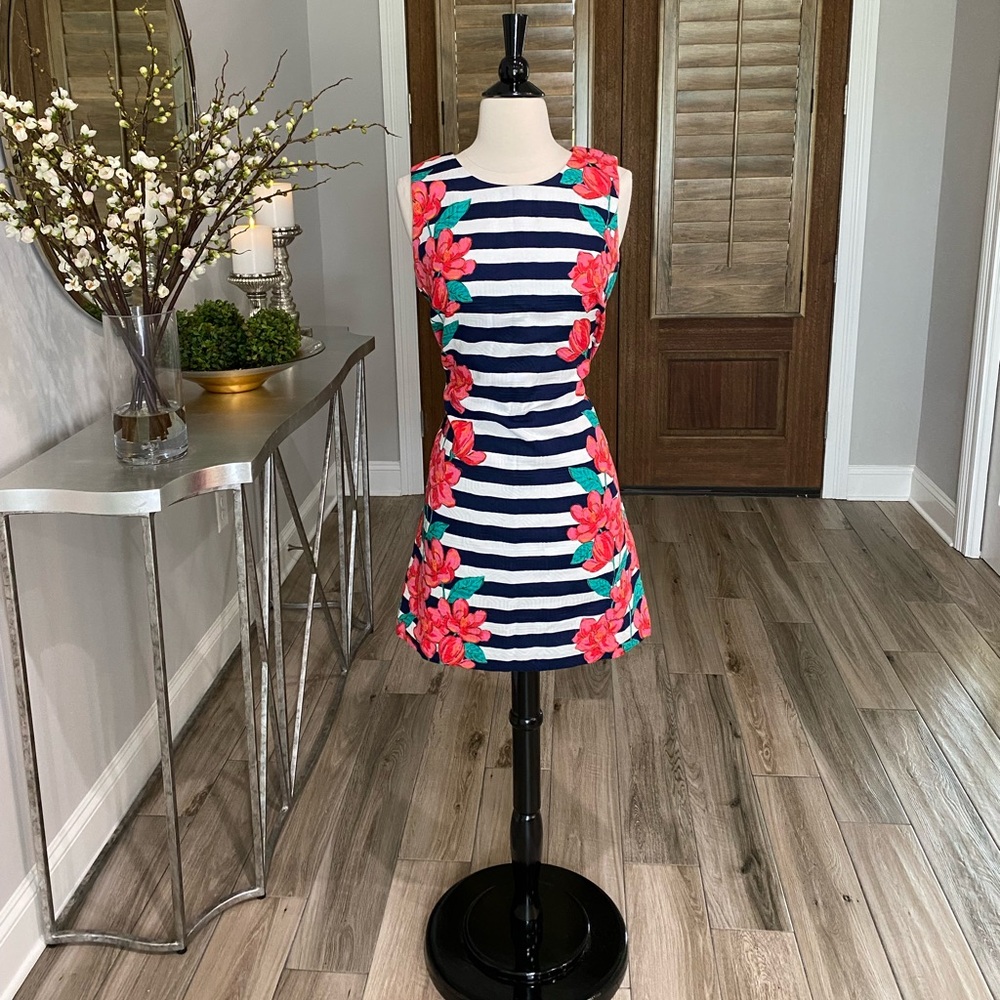 Vineyard Vines Striped Mini Dress with Red Floral Design